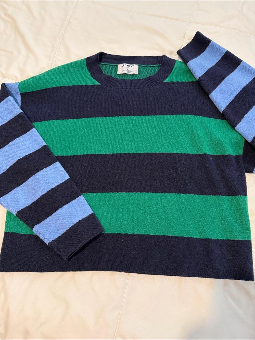 Old Navy Women’s Striped Crewneck Sweater - Green, Navy & Light Blue